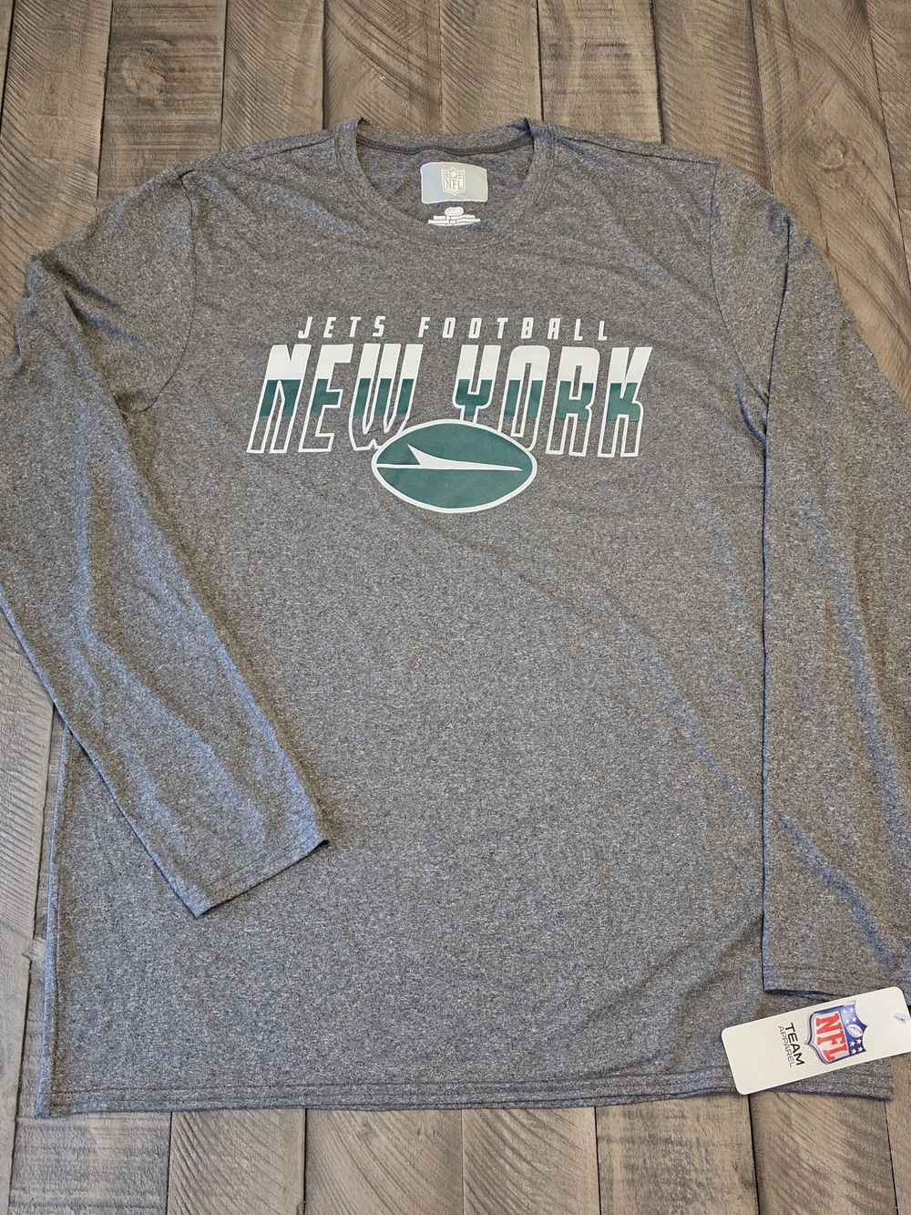 New York Jets Long Sleeve Shirt Men’s L Gray NFL Football Tee Lightweight NWT